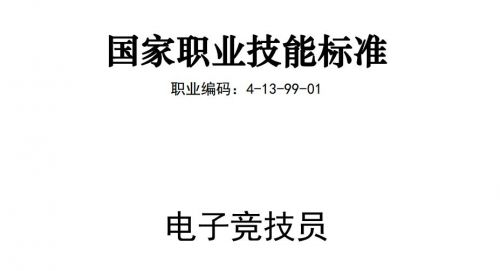 电子竞技员职业标准出炉,      为一级技师,需取得国际赛事奖项